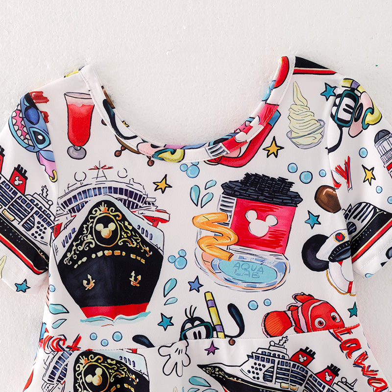 (In Stock Q7-6-2)Girls Cute Cartoon Print Dress