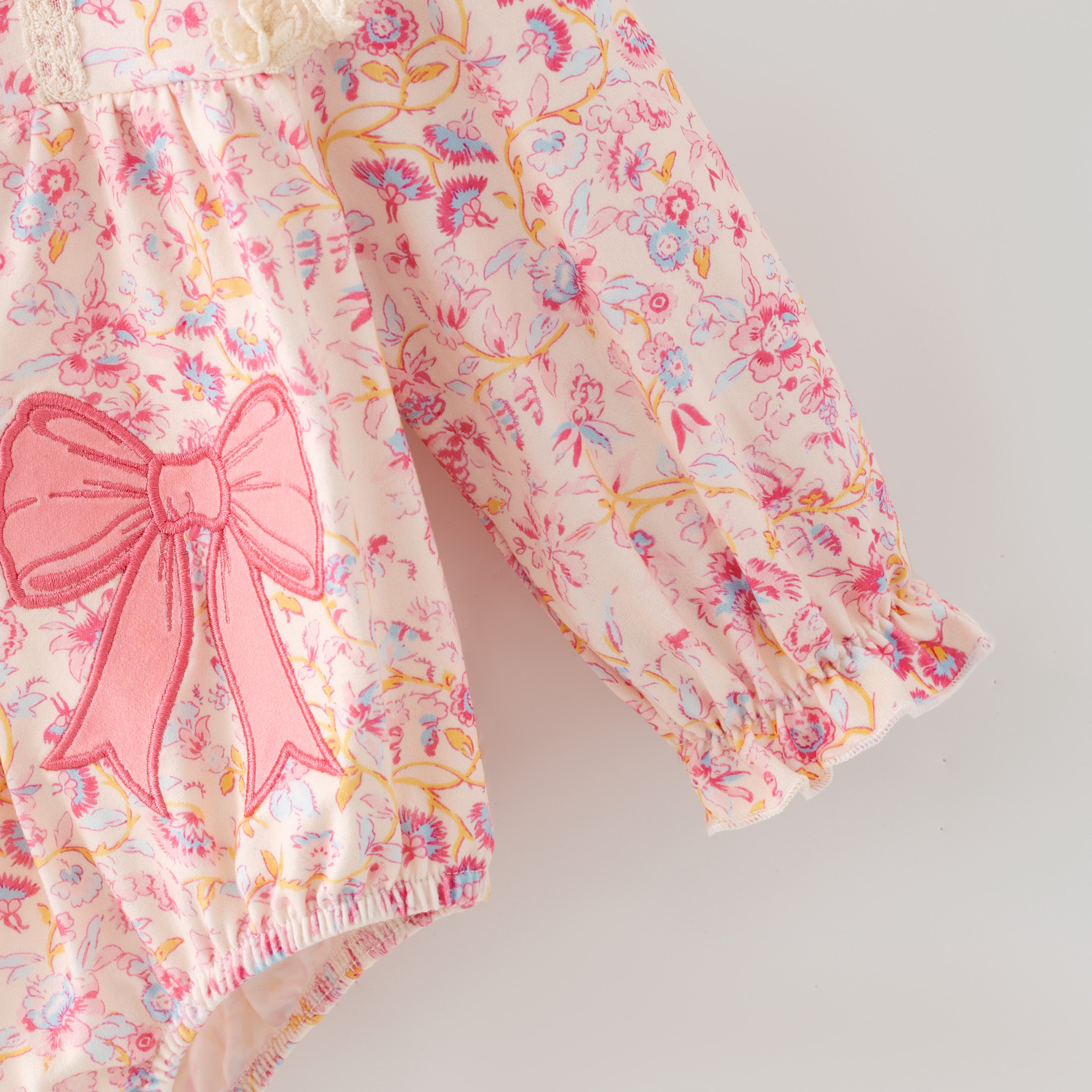 (In Stock)Toddler Girls Fall Bow Applique Romper