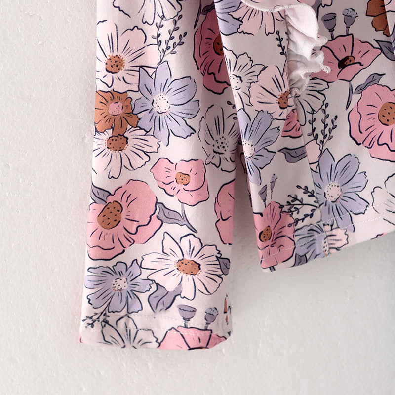 (In Stock Q12-2-1)Girls Fall Floral Print Denim Set