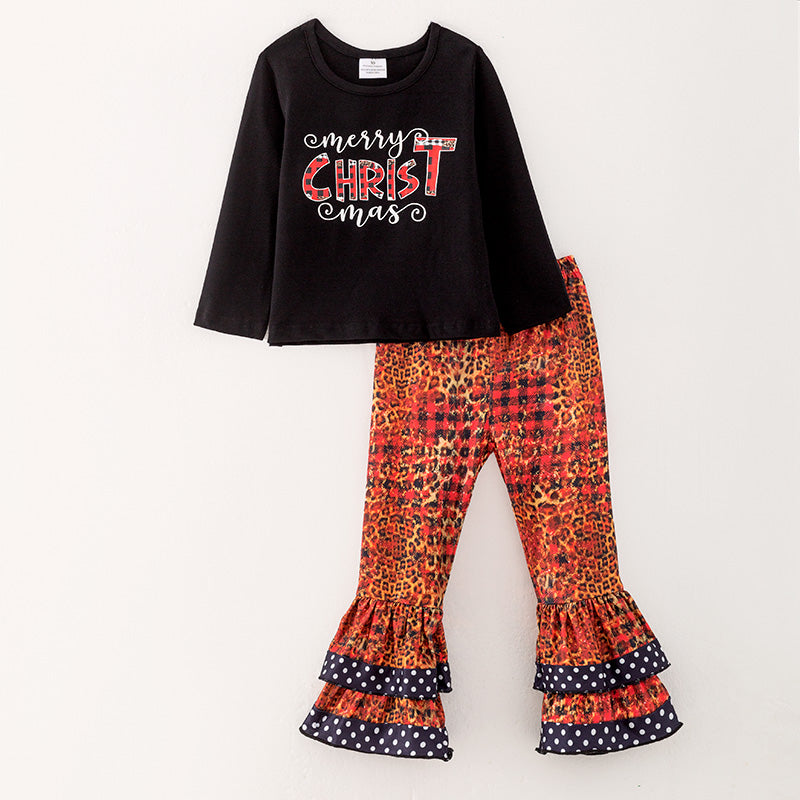(In Stock Q11-1-1)Girls Christmas Print Outfit Set