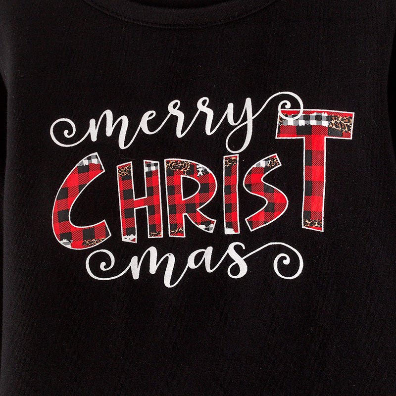 (In Stock Q11-1-1)Girls Christmas Print Outfit Set