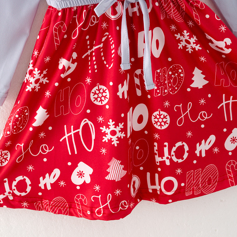 (In Stock Q11-1-1)Girls Christmas Print Dress