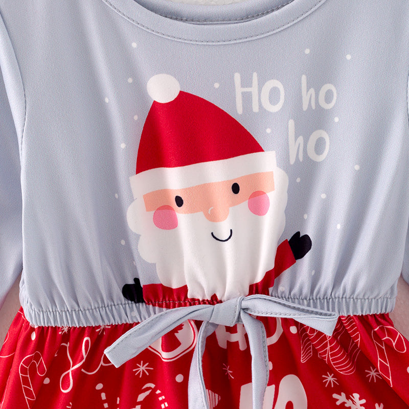(In Stock Q11-1-1)Girls Christmas Print Dress