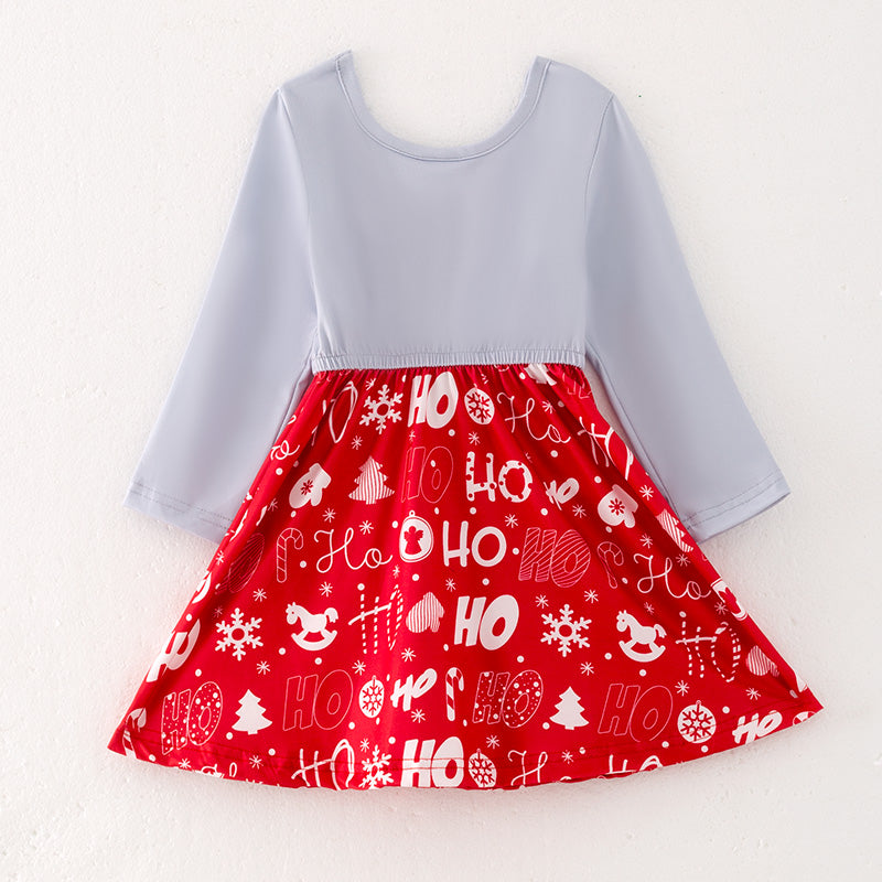 (In Stock Q11-1-1)Girls Christmas Print Dress