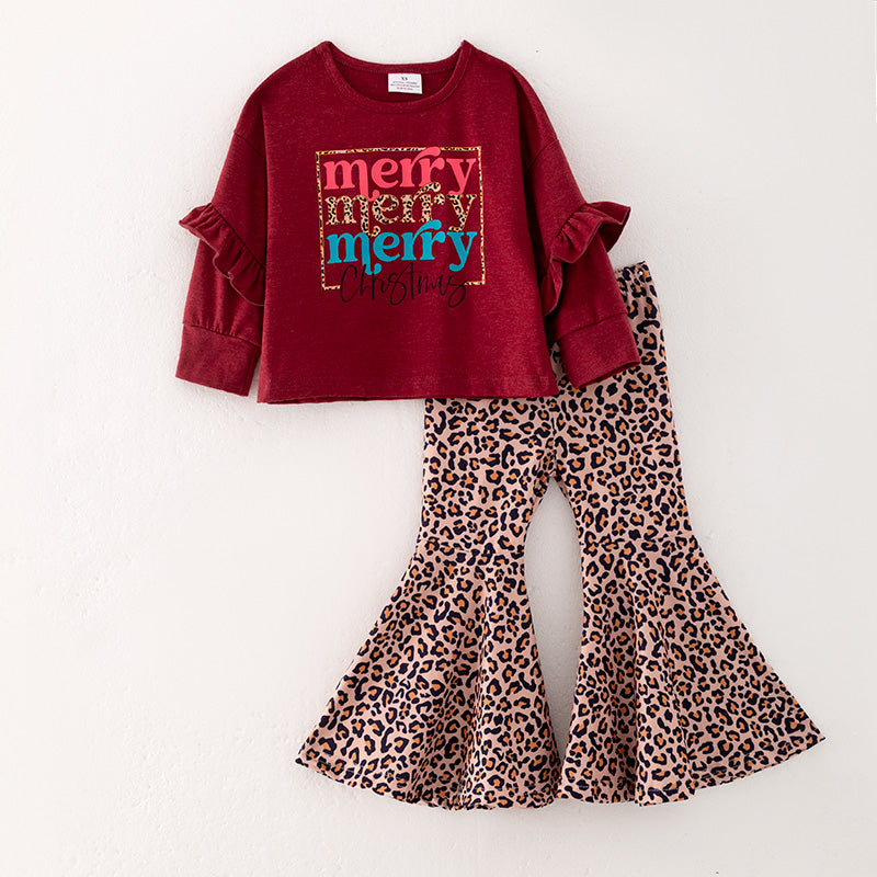 (In Stock Q11-3-1)Girls Christmas Print Outfit Set