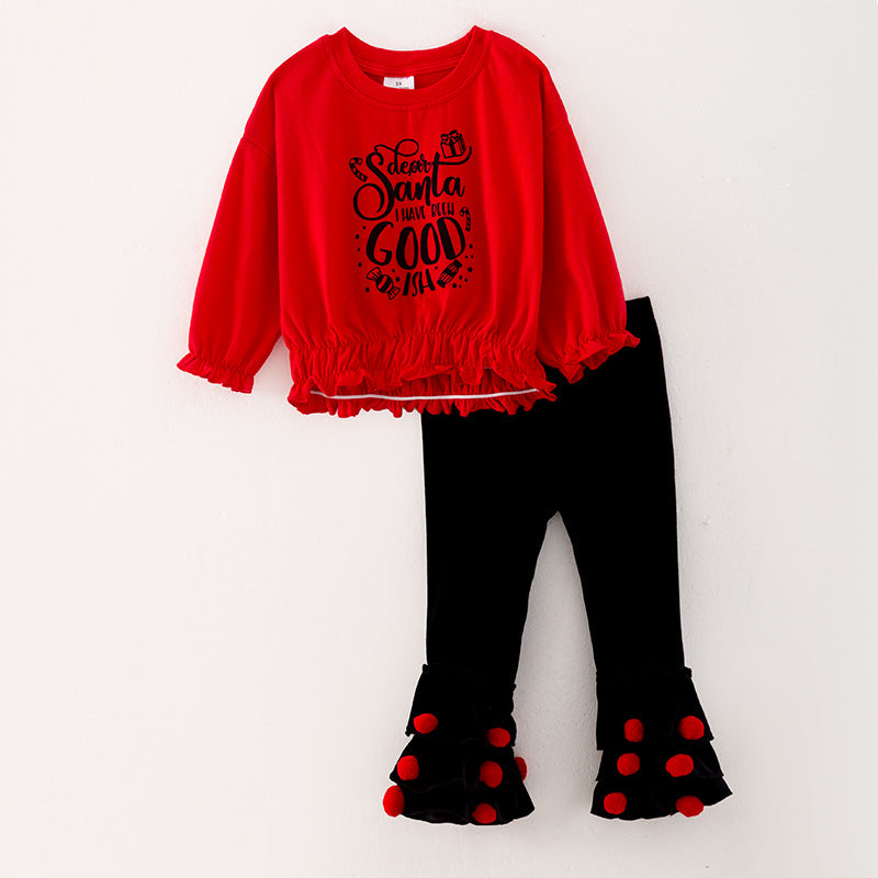 (In Stock Q11-4-2)Girls Christmas Santa Print Outfit Set