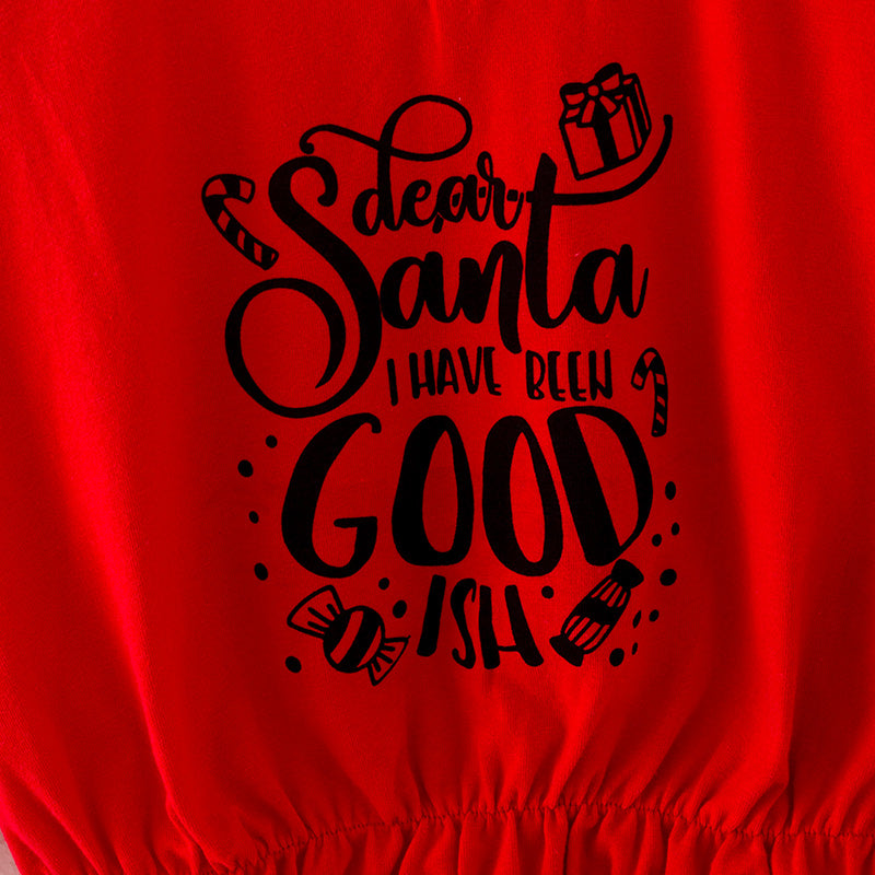 (In Stock Q11-4-2)Girls Christmas Santa Print Outfit Set