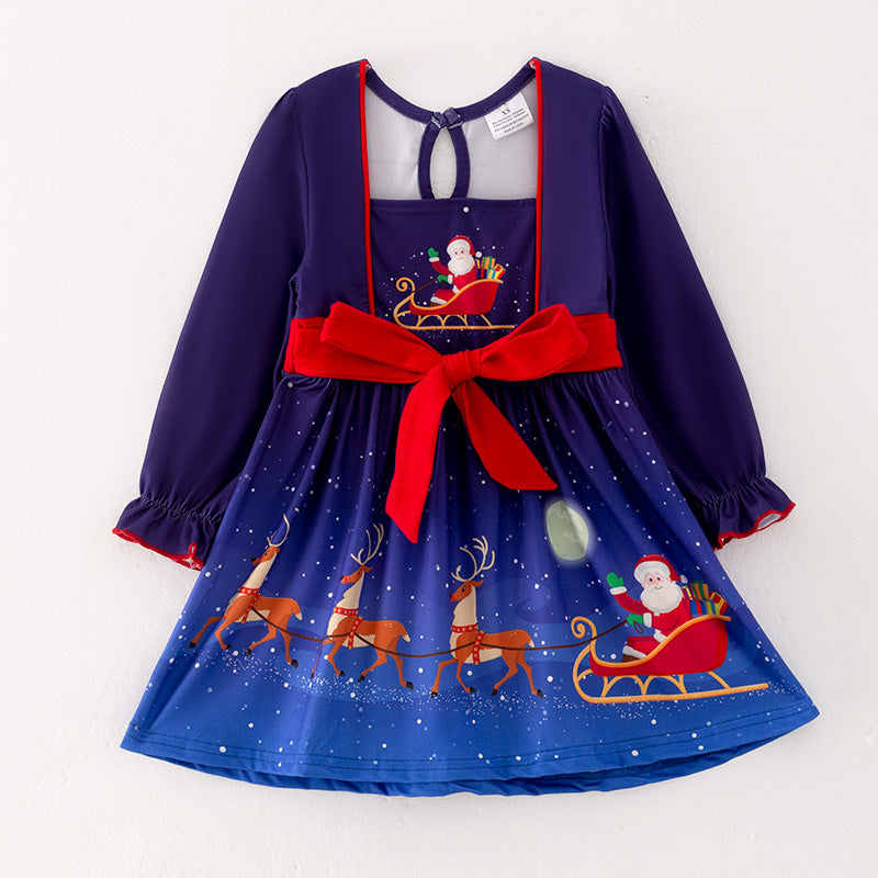 (In Stock Q11-5-1)Girls Christmas Print Dress