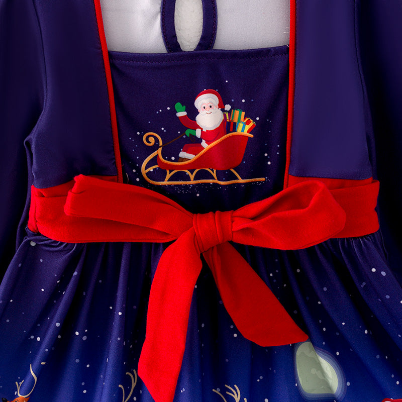 (In Stock Q11-5-1)Girls Christmas Print Dress