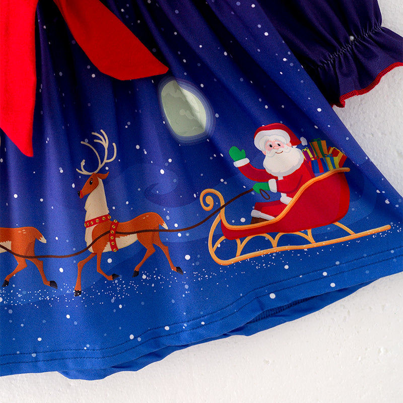(In Stock Q11-5-1)Girls Christmas Print Dress