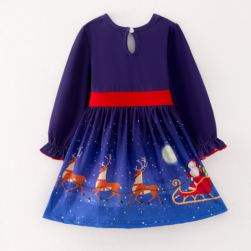 (In Stock Q11-5-1)Girls Christmas Print Dress