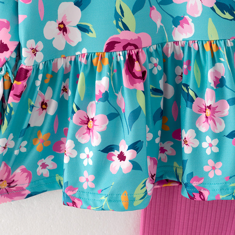 (In Stock Q11-4-1)Girls Spring Floral Print Outfit Set