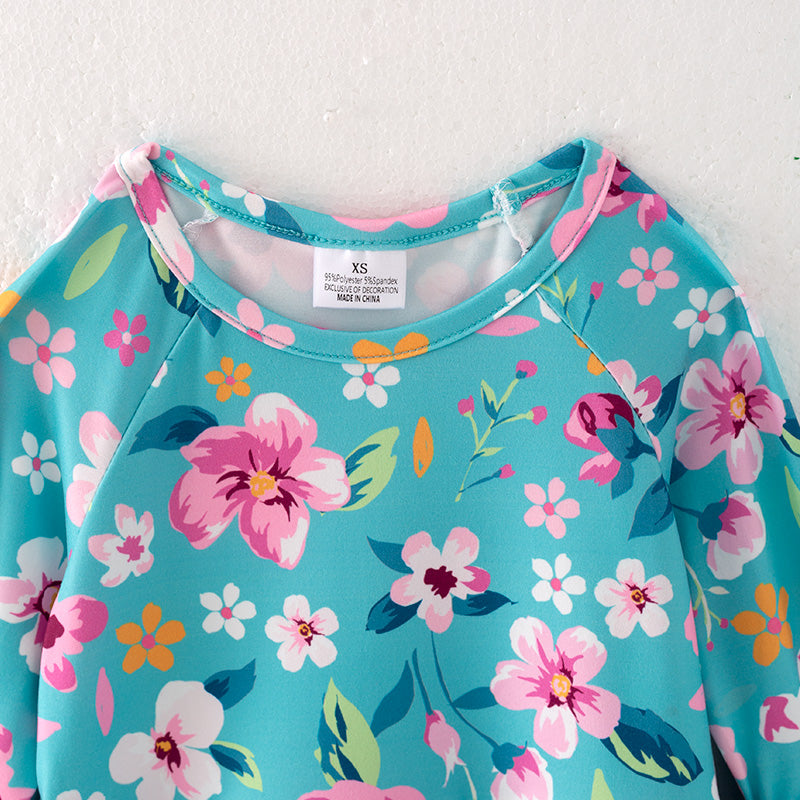 (In Stock Q11-4-1)Girls Spring Floral Print Outfit Set