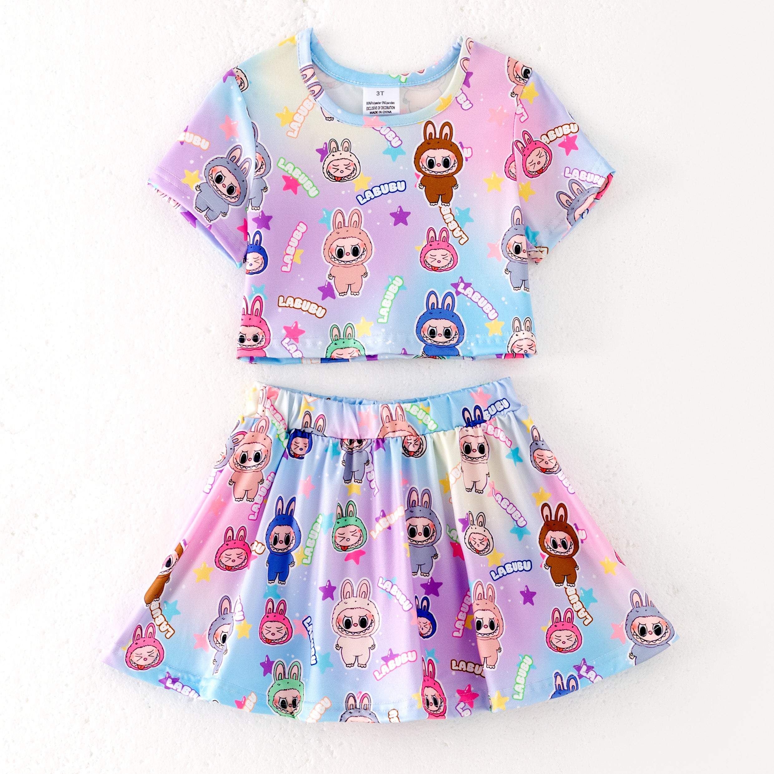 (Pre Order)Girls Spring and Summer Cartoon Print Skort Set