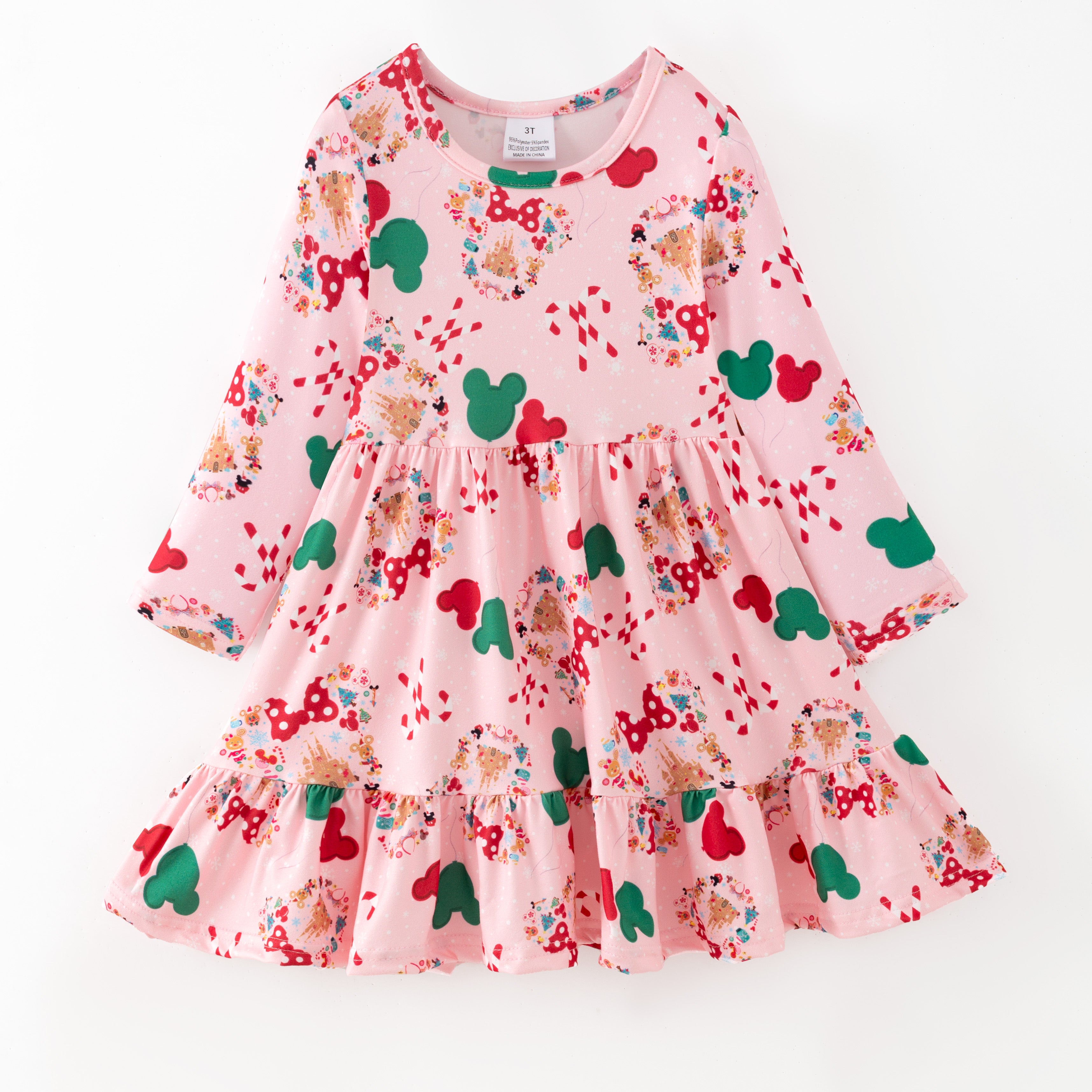 (Pre Order,Prepack Zone)Girls Christmas Cartoon Print Dress(Mix Size)