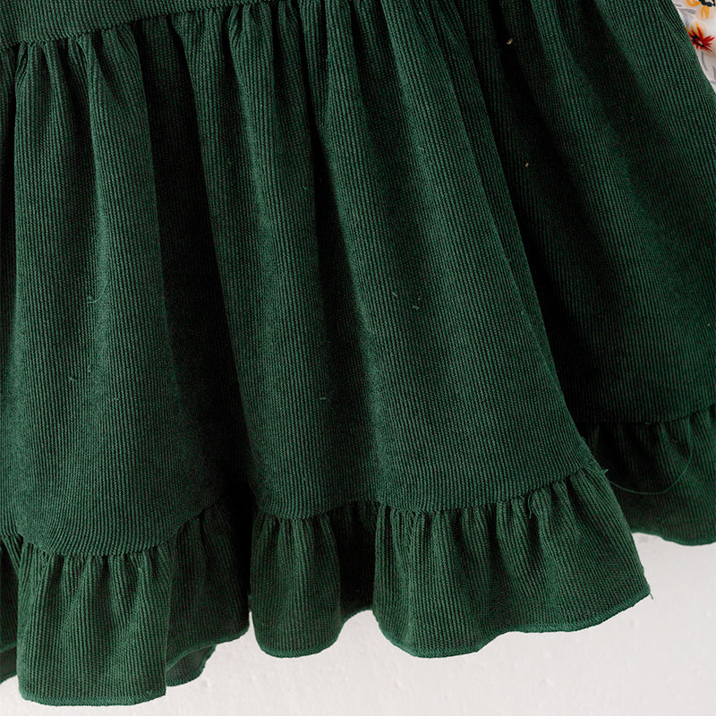 (In Stock Q12-1-2)Girls Fall Floral Print Corduroy Slip Dress