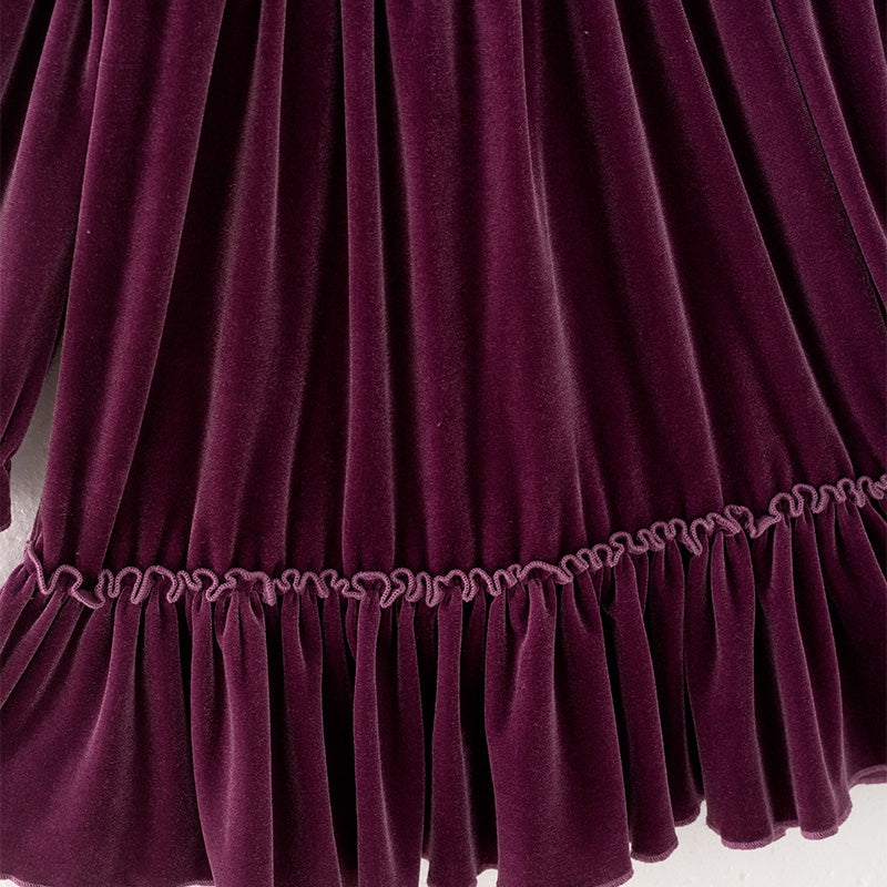 (In Stock Q12-3-1)Girls Fall Purple Velvet Smocked Dress
