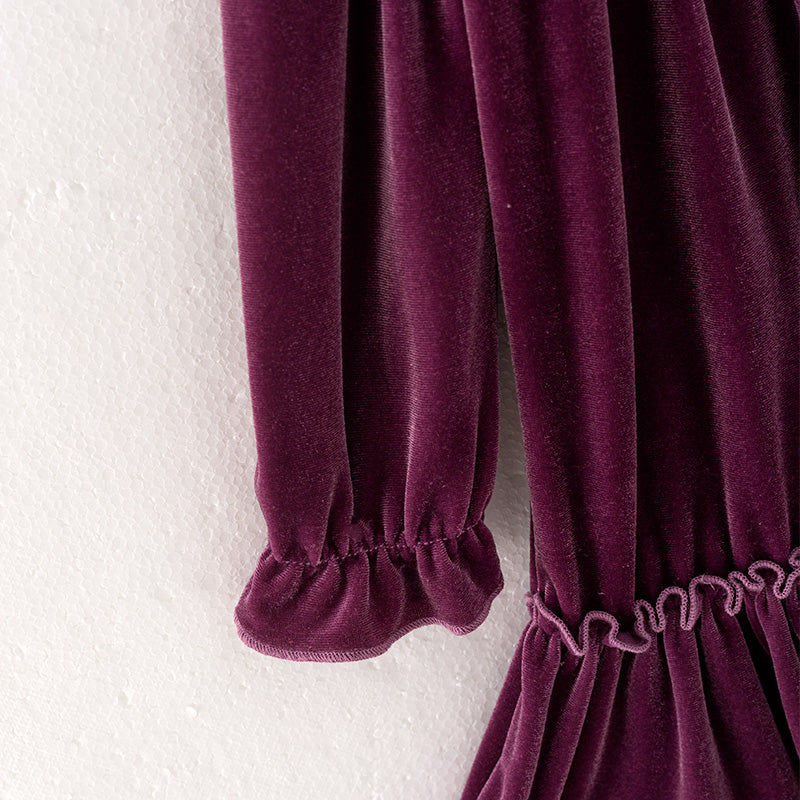 (In Stock Q12-3-1)Girls Fall Purple Velvet Smocked Dress