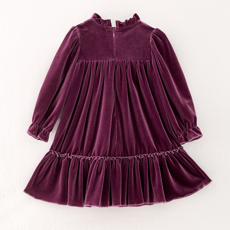 (In Stock Q12-3-1)Girls Fall Purple Velvet Smocked Dress