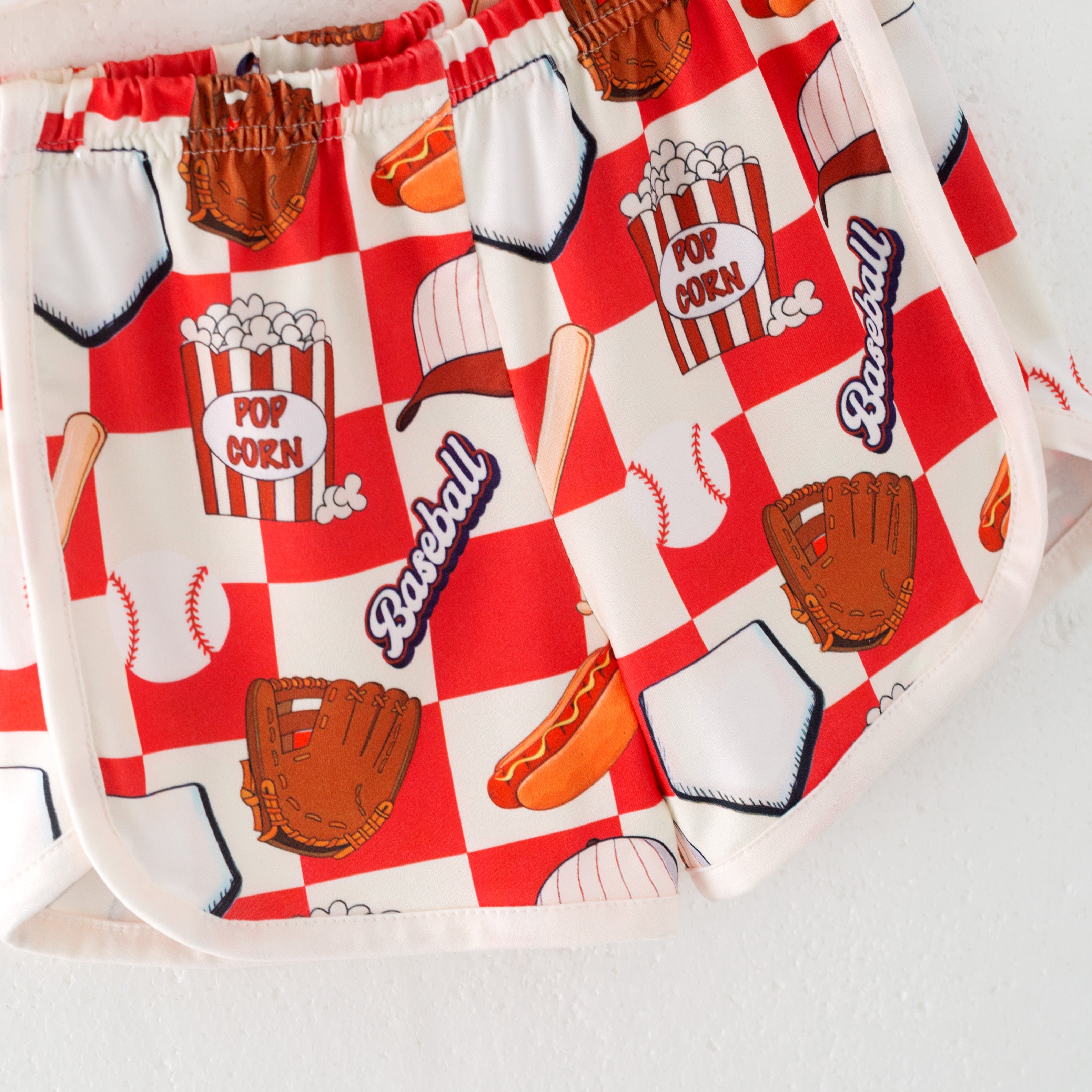 (Pre Order)Girls Spring and Summer Baseball Print Shorts Set