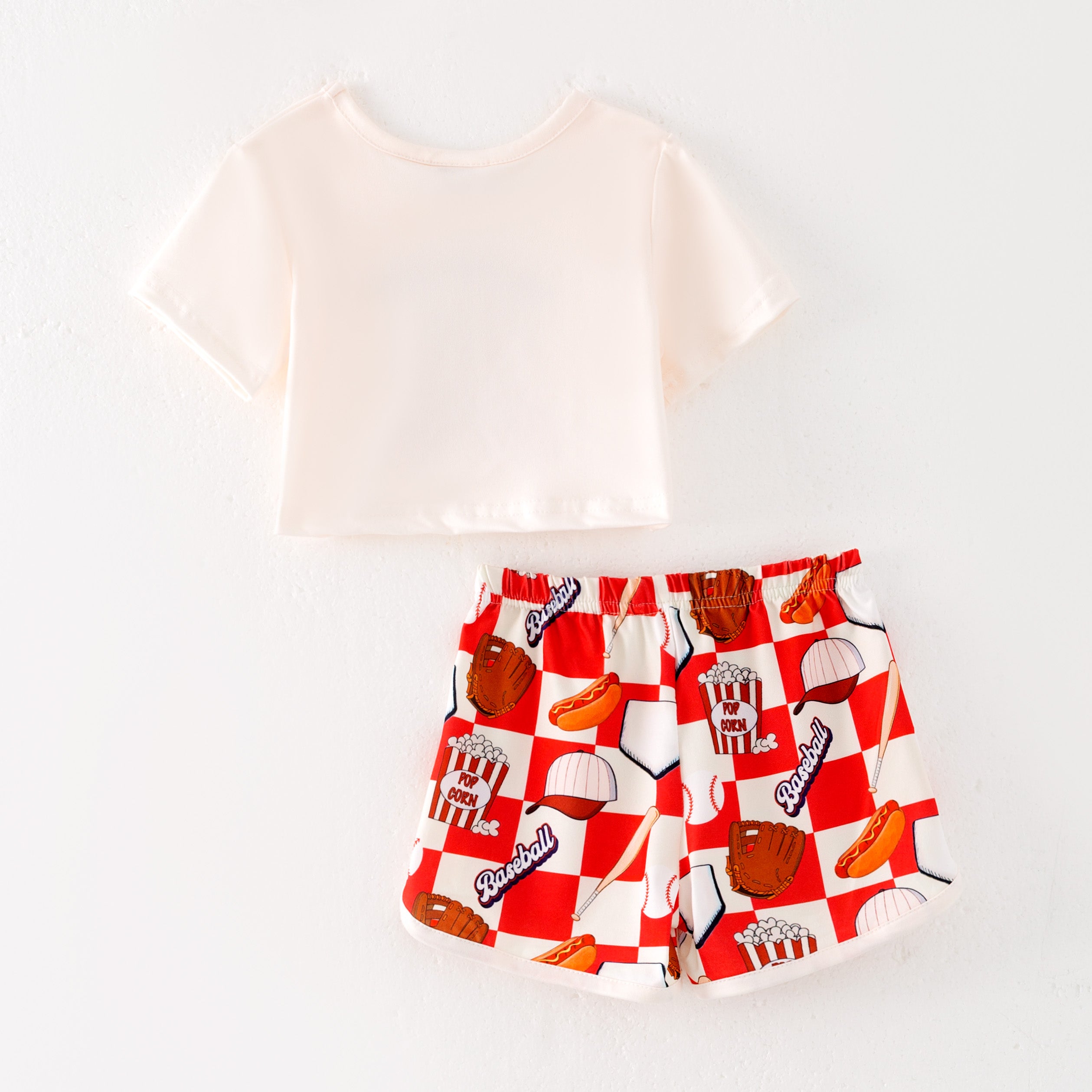 (Pre Order)Girls Spring and Summer Baseball Print Shorts Set