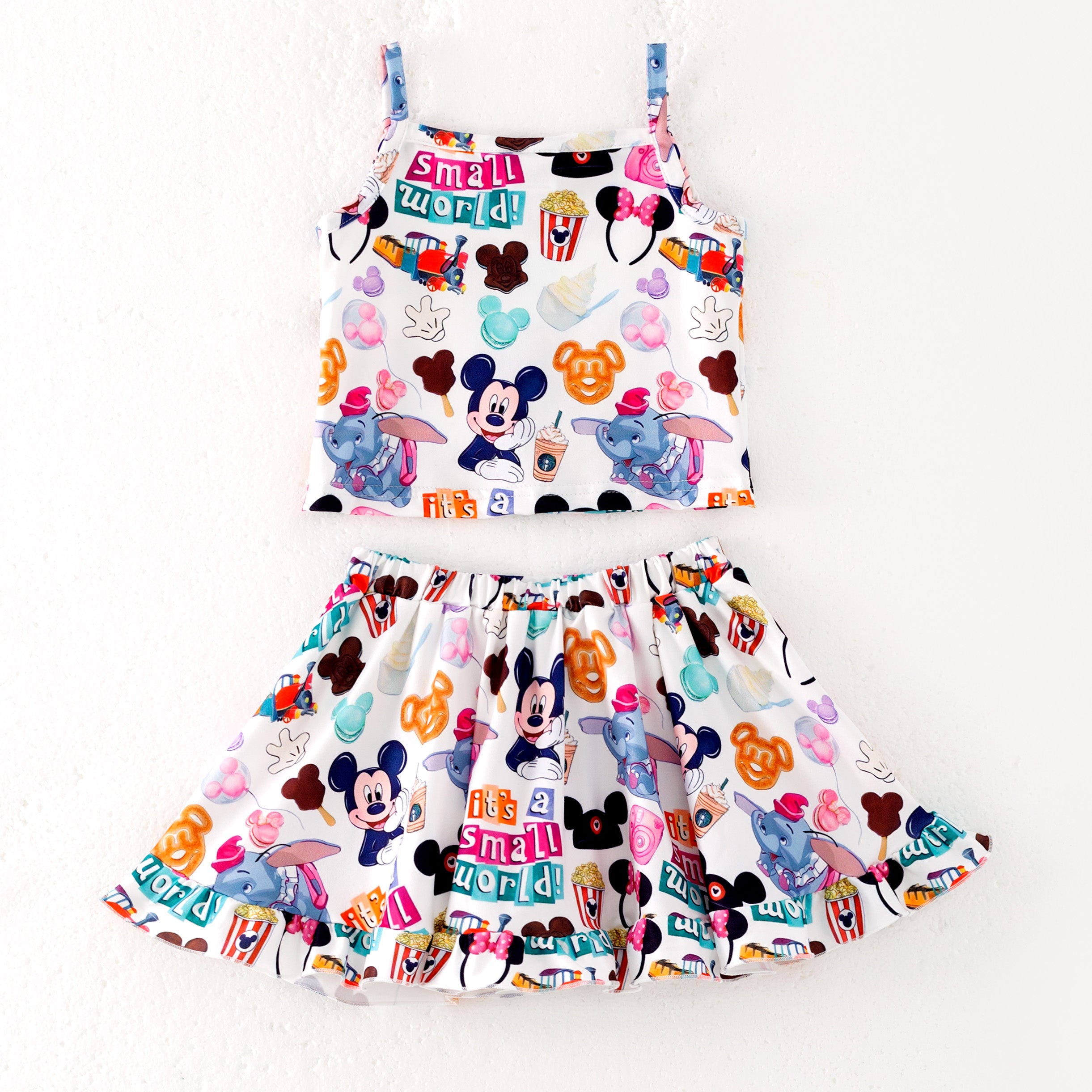 (Pre Order)Girls Spring and Summer Cartoon Print Skirt Set