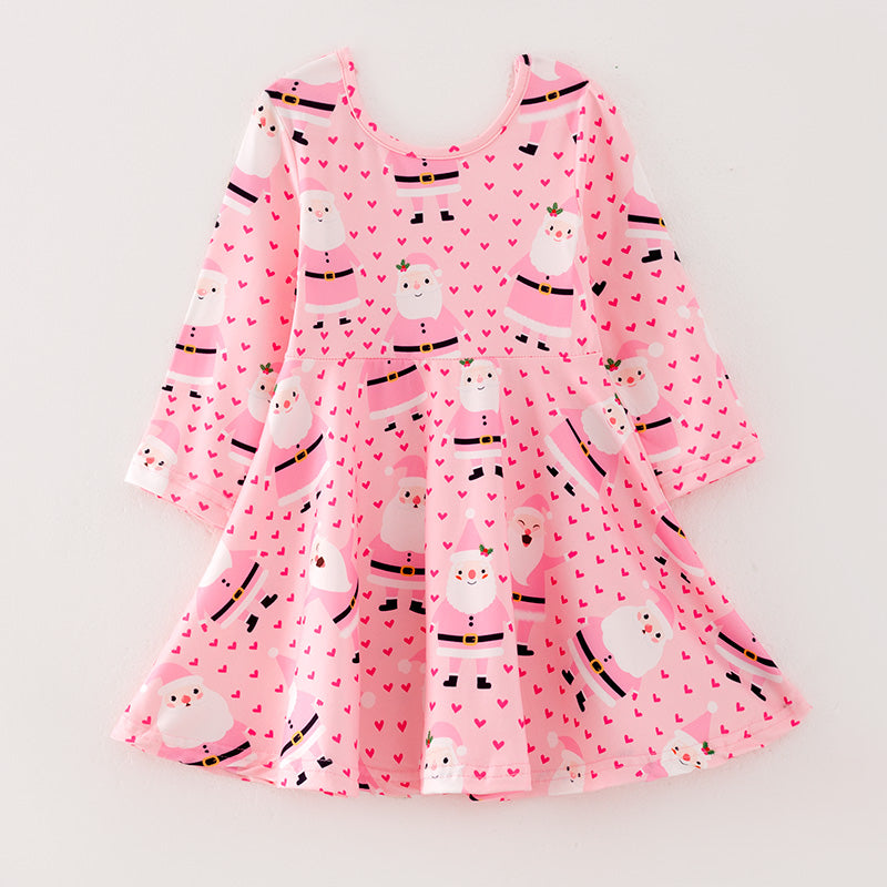 (In Stock G8-1-2)Girls Christmas Santa Print Dress