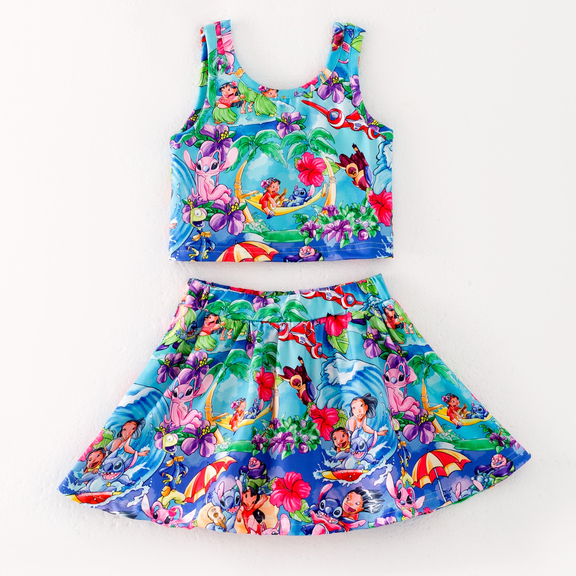 (Pre Order)Girls Spring and Summer Cartoon Print Skort Set