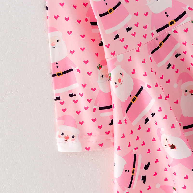 (In Stock G8-1-2)Girls Christmas Santa Print Dress