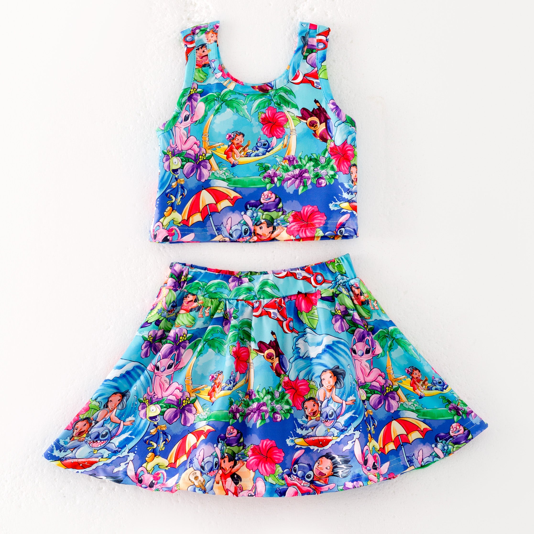 (Pre Order)Girls Spring and Summer Cartoon Print Skort Set