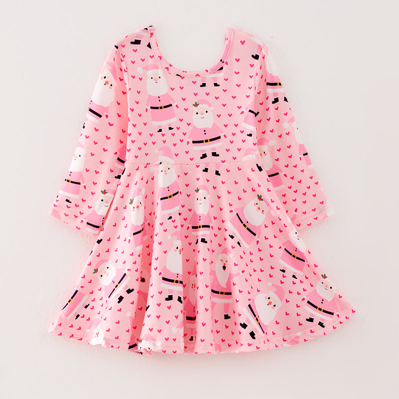 (In Stock G8-1-2)Girls Christmas Santa Print Dress