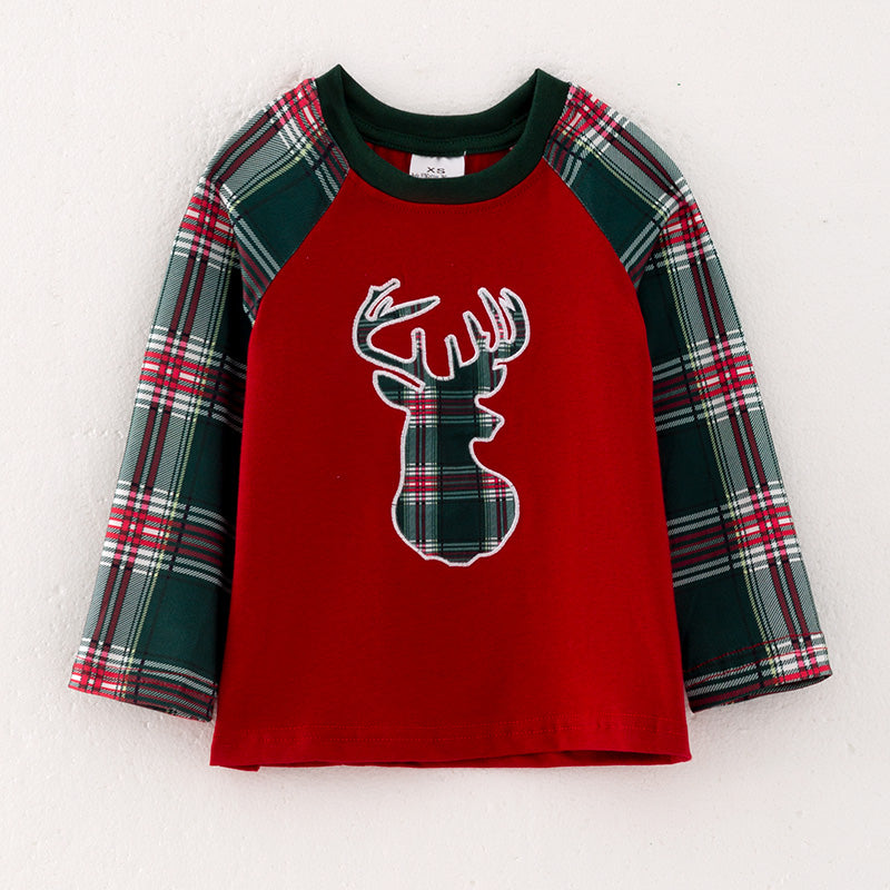 (In Stock G9-1-2)Boys Christmas Elk Applique Cotton Top