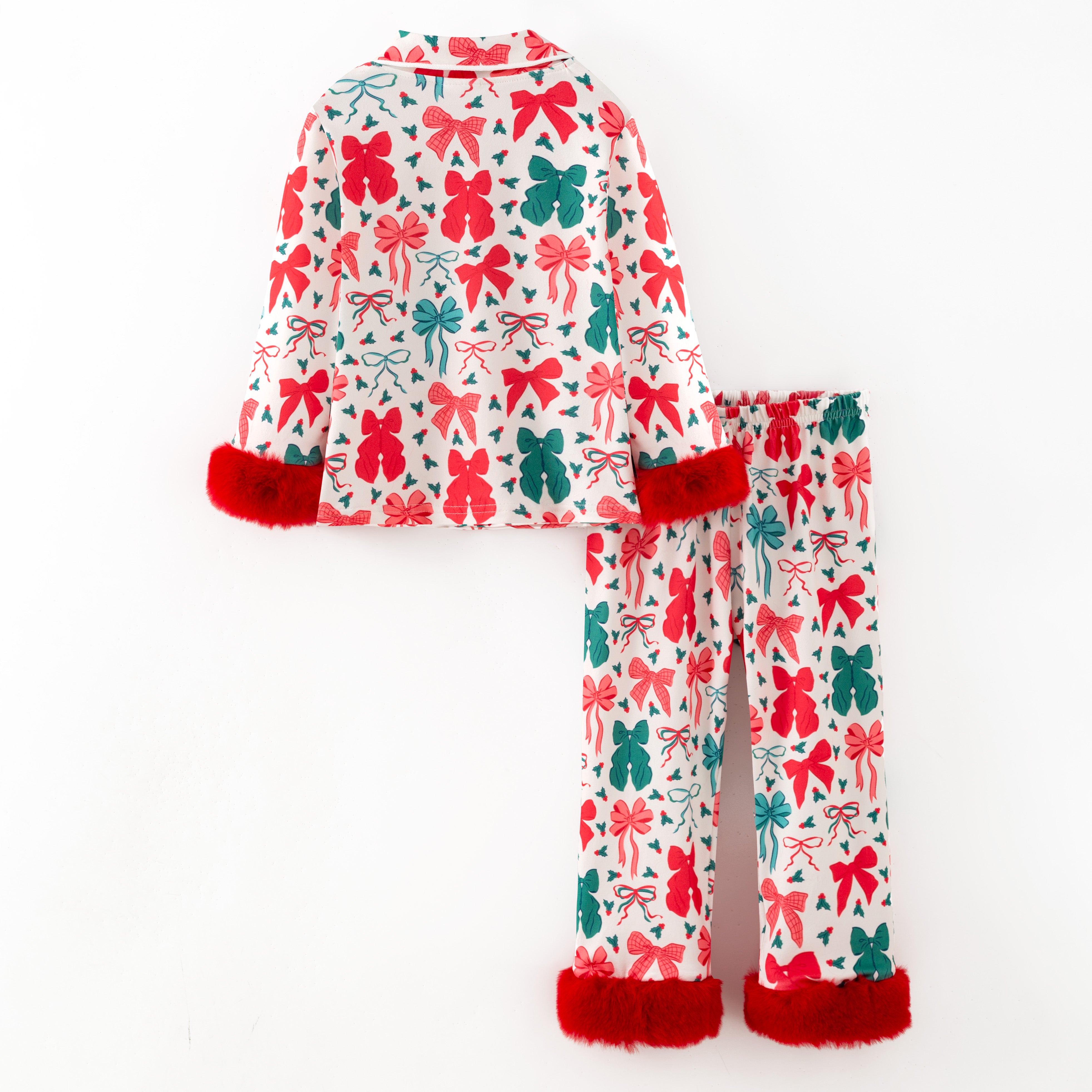 (Pre Order,Prepack Zone)Girls Christmas Bow Print Pajamas(Mix Size)