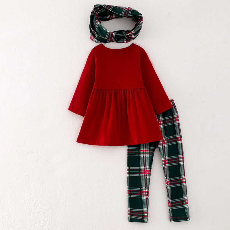 (In Stock G9-1-2)Girls Christmas Elk Applique Outfit Set