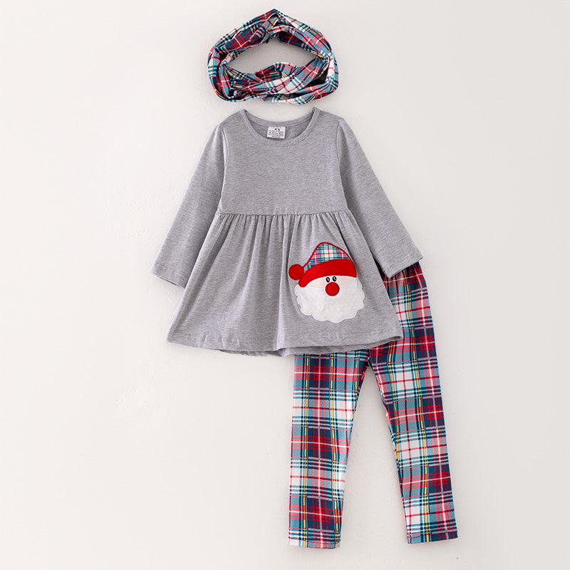 (In Stock G9-3-1)Girls Christmas Santa Applique Outfit Set