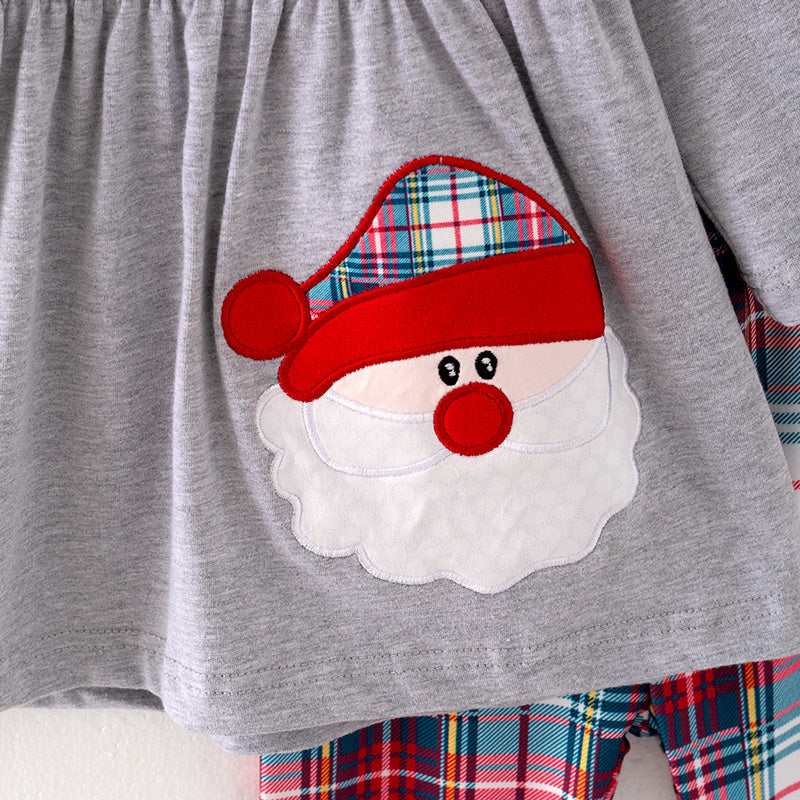 (In Stock G9-3-1)Girls Christmas Santa Applique Outfit Set
