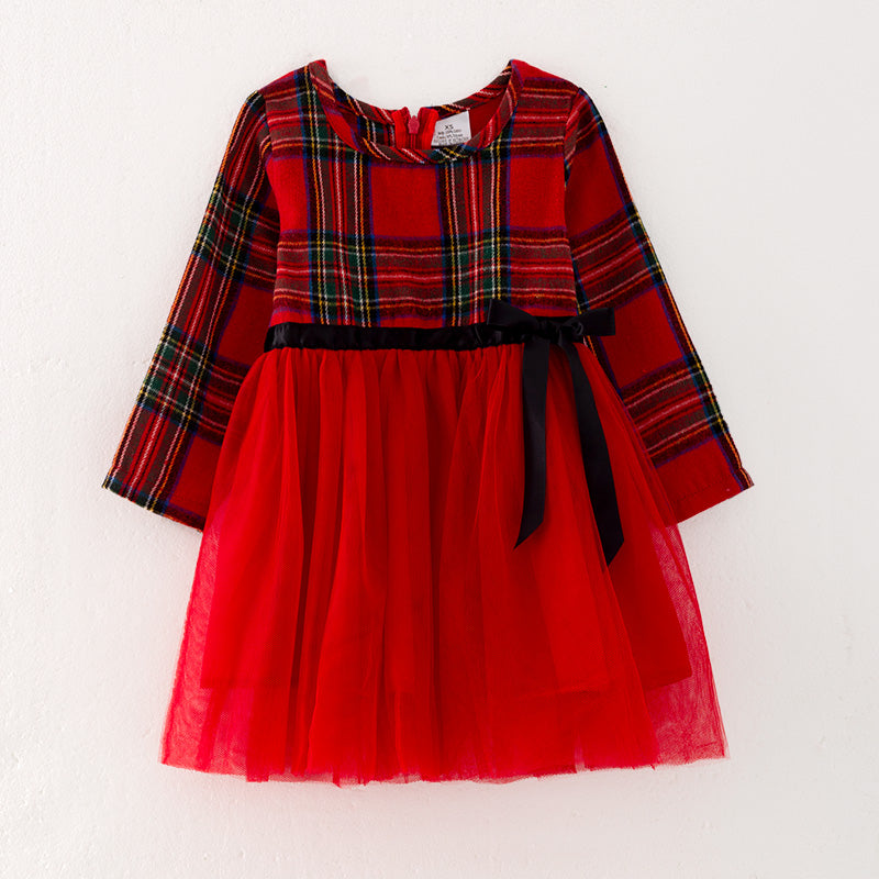 (In Stock G3-3-2)Mommy and Me Christmas Red Plaid Cotton Dress