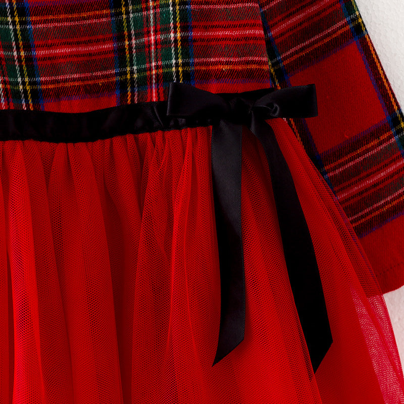 (In Stock G3-3-2)Mommy and Me Christmas Red Plaid Cotton Dress