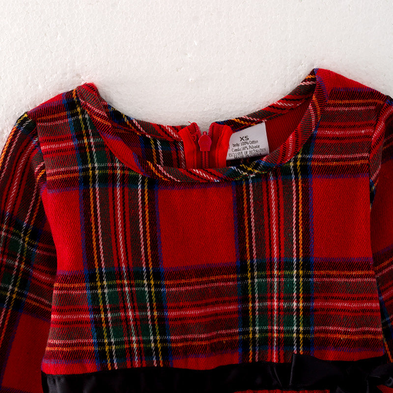 (In Stock G3-3-2)Mommy and Me Christmas Red Plaid Cotton Dress