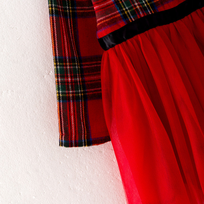 (In Stock G3-3-2)Mommy and Me Christmas Red Plaid Cotton Dress