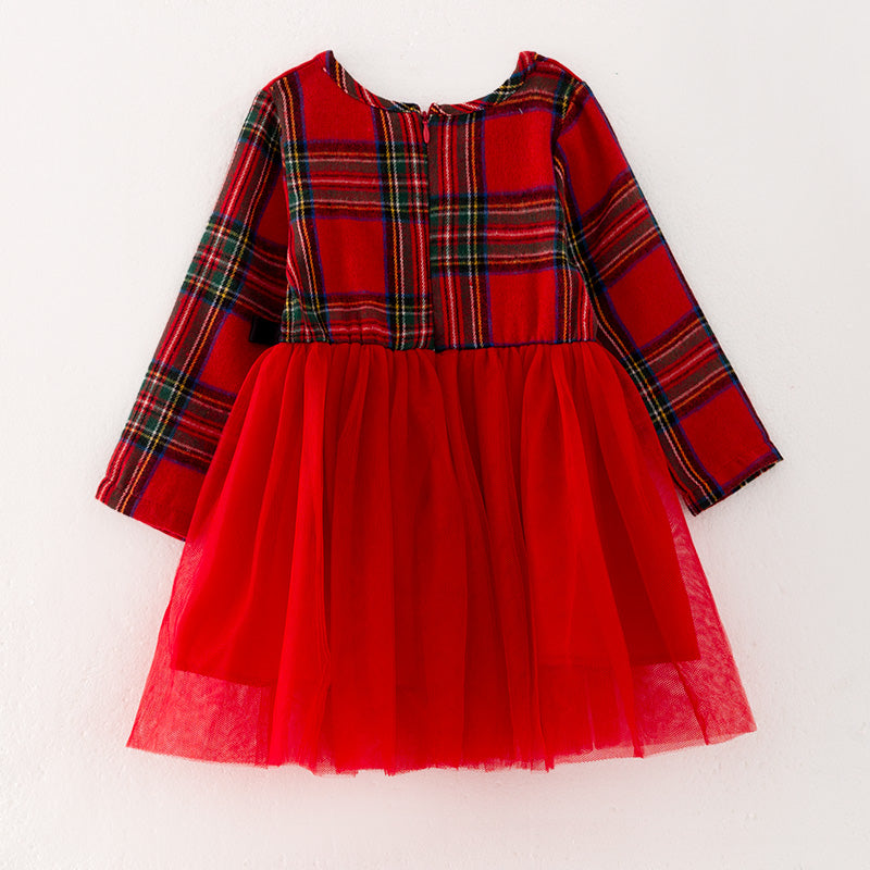 (In Stock G3-3-2)Mommy and Me Christmas Red Plaid Cotton Dress