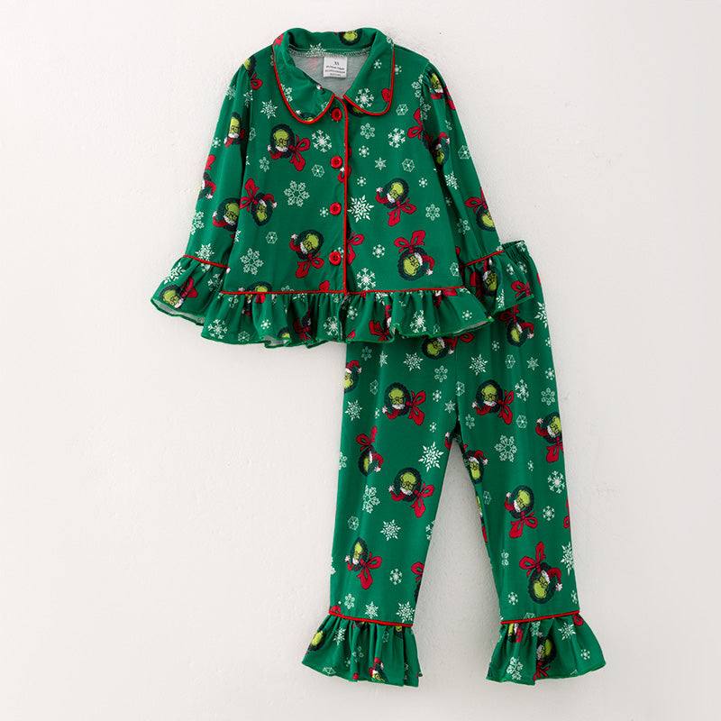 (In Stock G9-3-1)Girls Christmas Cartoon Print Pajamas