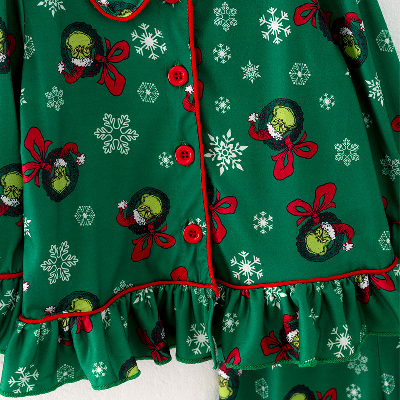 (In Stock G9-3-1)Girls Christmas Cartoon Print Pajamas