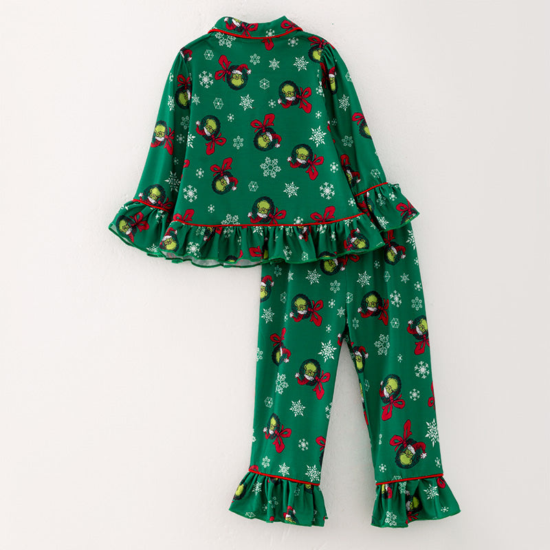 (In Stock G9-3-1)Girls Christmas Cartoon Print Pajamas