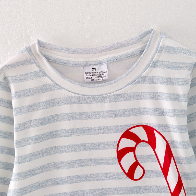 (In Stock G9-3-2)Girls Christmas Cane Print Outfit Set