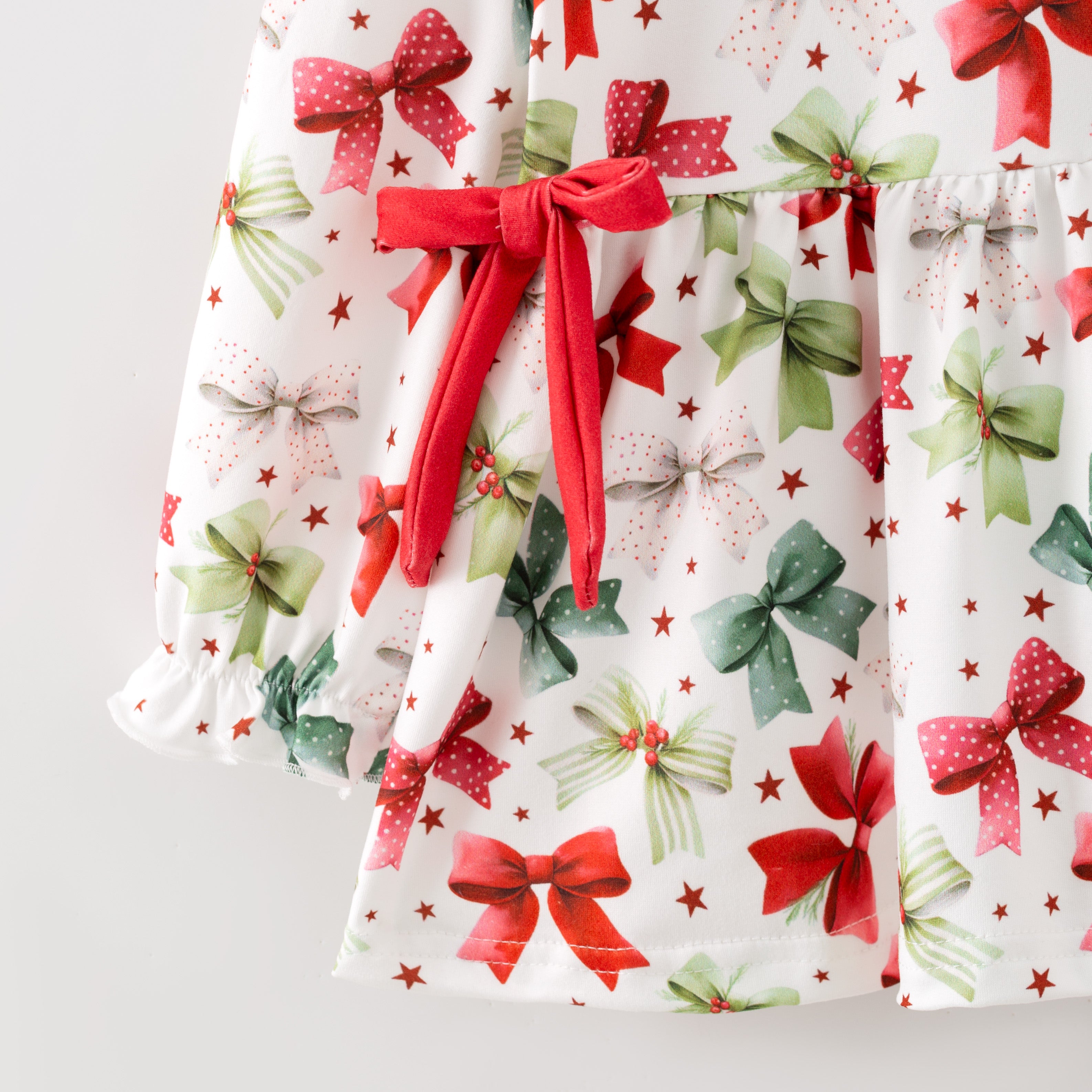 (Pre Order,Prepack Zone)Siblings Christmas Bow Print Dress,Top&Romper