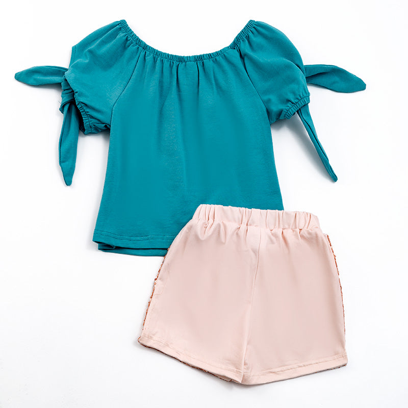 Girls Jade Horse Pint Sequins Shorts Set