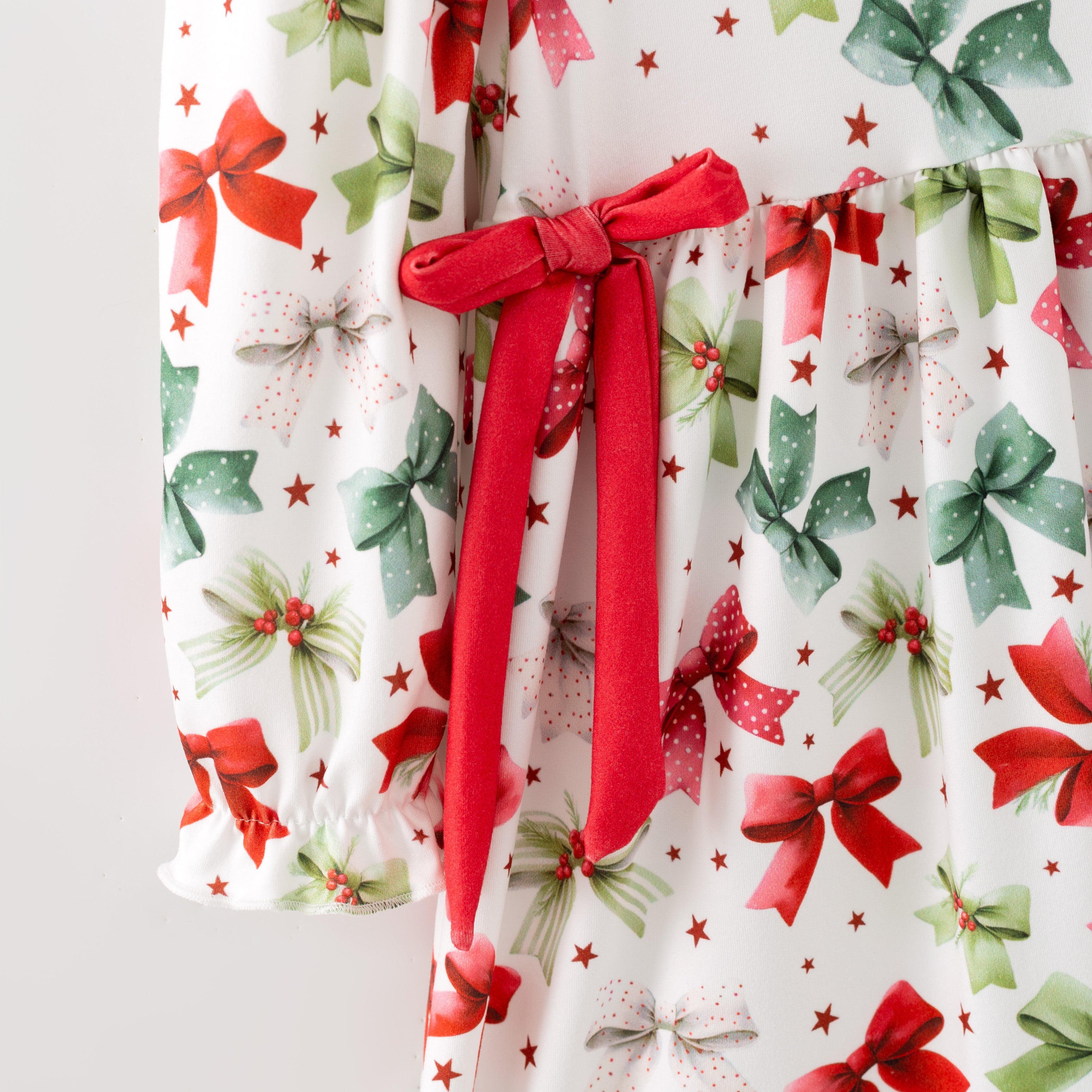 (Pre Order,Prepack Zone)Siblings Christmas Bow Print Dress,Top&Romper