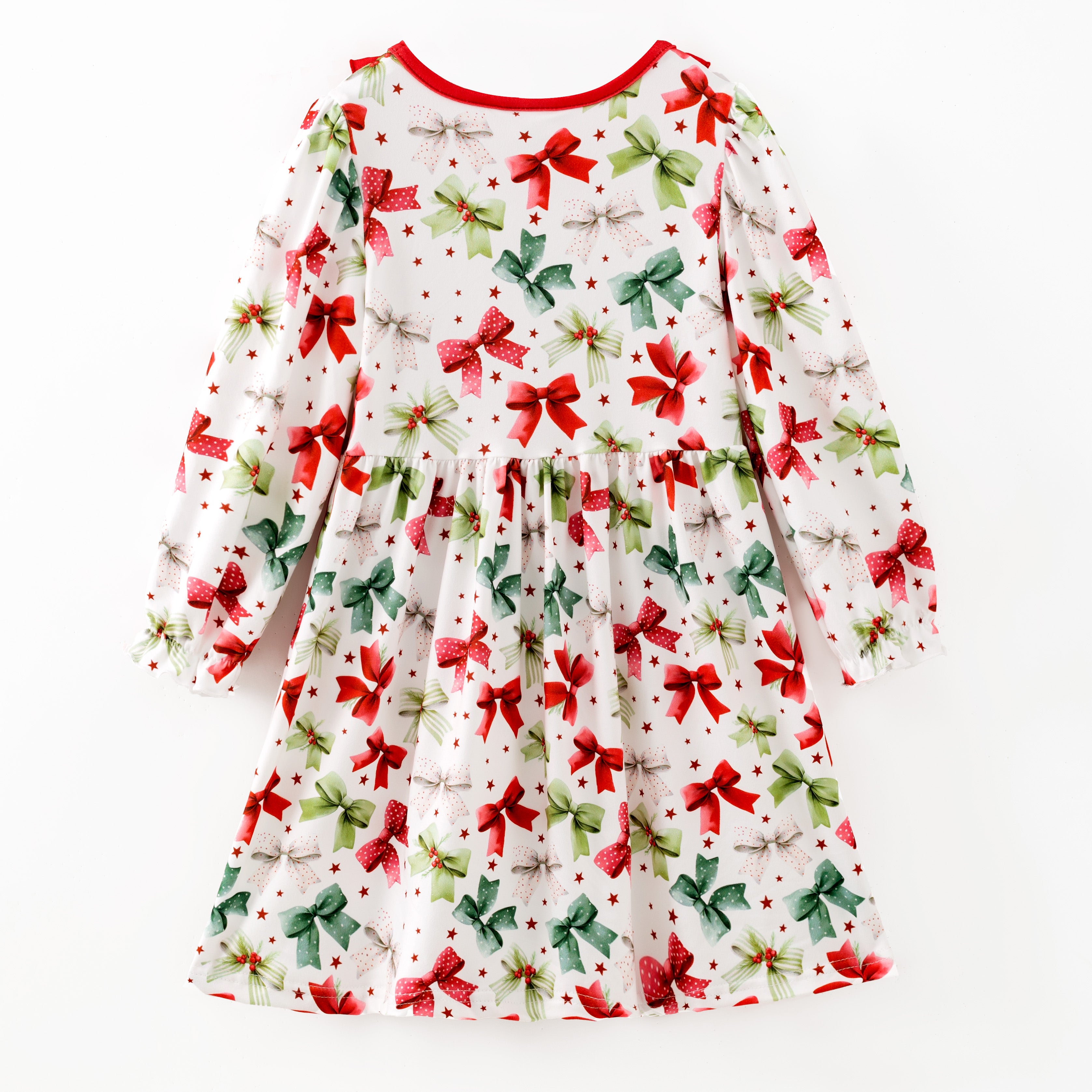 (Pre Order,Prepack Zone)Siblings Christmas Bow Print Dress,Top&Romper