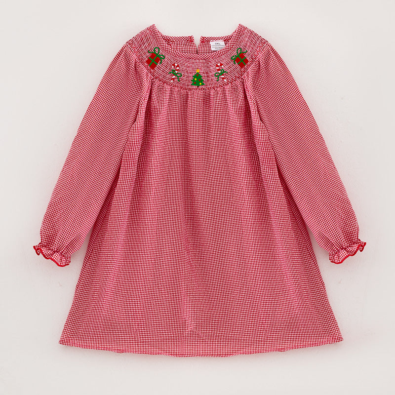 Christmas Dress Smocked In Stock G8-3-1Girls Christmas Embroidery Smocked Dress Christmas Dress Smocked In Stock G8-3-1Girls Christmas Embroidery Smocked Dress